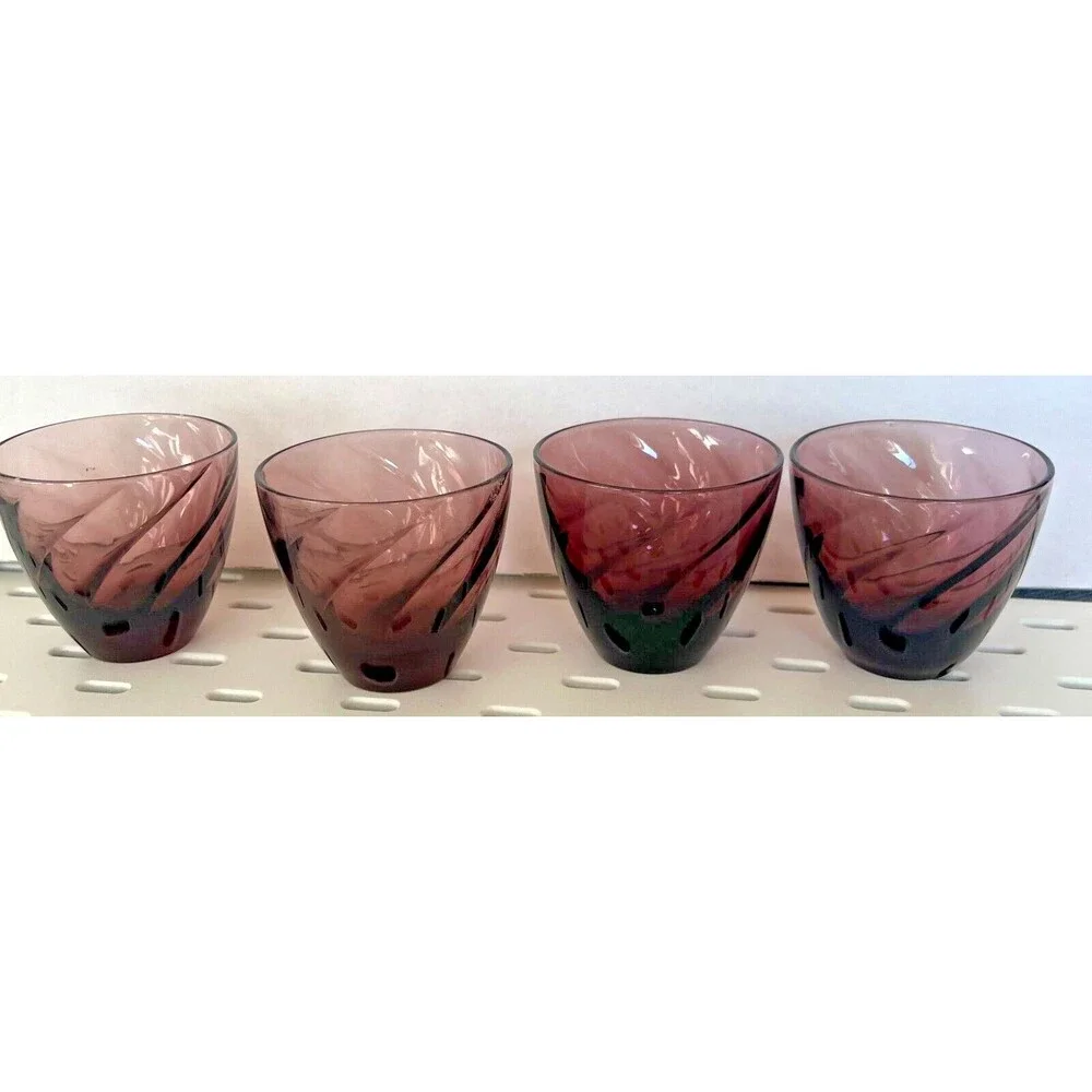 4 Hazelware Moroccan Amethyst Purple Glasses Swirl Cocktail Cordial Liqueur Bar
